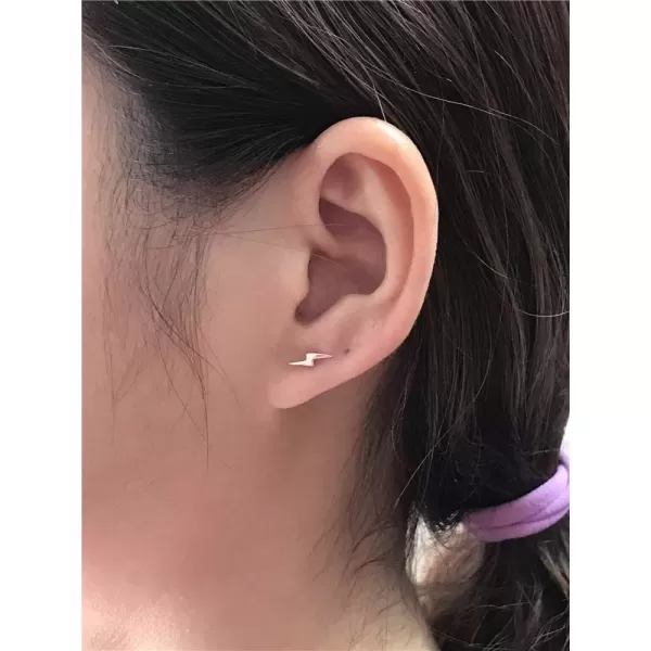 imageSterling Silver Lightning Bolt Tiny Stud Earrings for Women Girls Men Hypoallergenic Pierced Ear Minimalist Polished Mini Flash Thunder Button Tragus Post Pin Body Jewelry85mm Silvery
