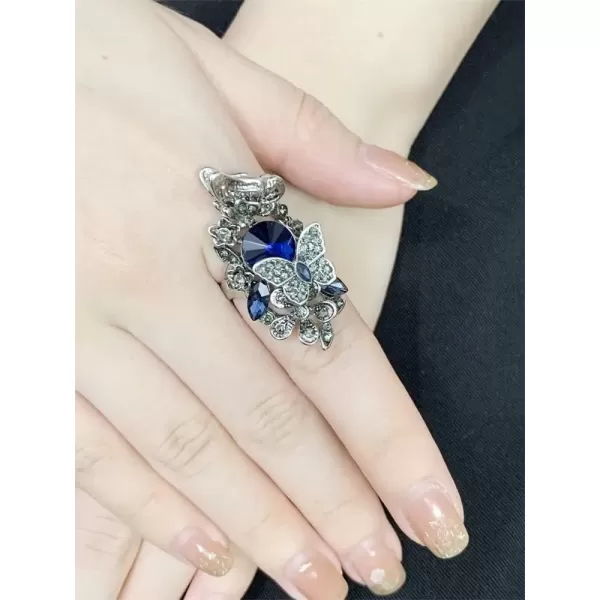 imageVintage CZ Butterfly Flower Wedding Ring for Women Girls Silvery Statement Engagement Rhinstone Daisy Leaf Big Wrap Rings Comfort Fit Cocktail Party Christmas Valentine Boho Art Deco Jewelry Size 8