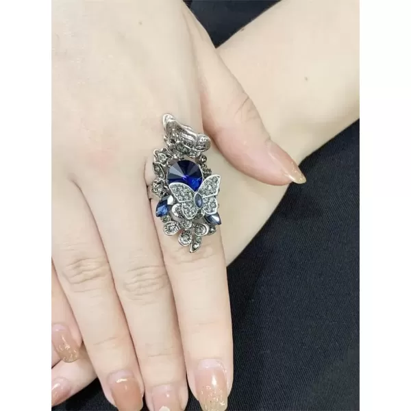 imageVintage CZ Butterfly Flower Wedding Ring for Women Girls Silvery Statement Engagement Rhinstone Daisy Leaf Big Wrap Rings Comfort Fit Cocktail Party Christmas Valentine Boho Art Deco Jewelry Size 8