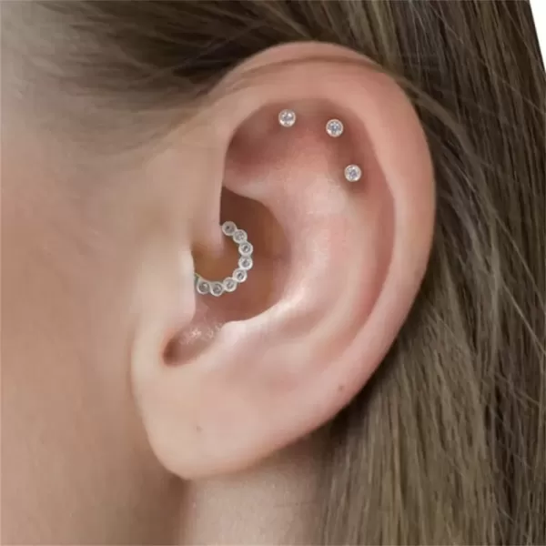 image16G Sterling Silver Piercing Nose Ring Bezel Cubic Zirconia Septum Hinged Segment Daith 8mm Small Hoop for Women CZ Cartilage Tragus Stud Earring Hypoallergenic Body Pierced Jewelry 1 Piece