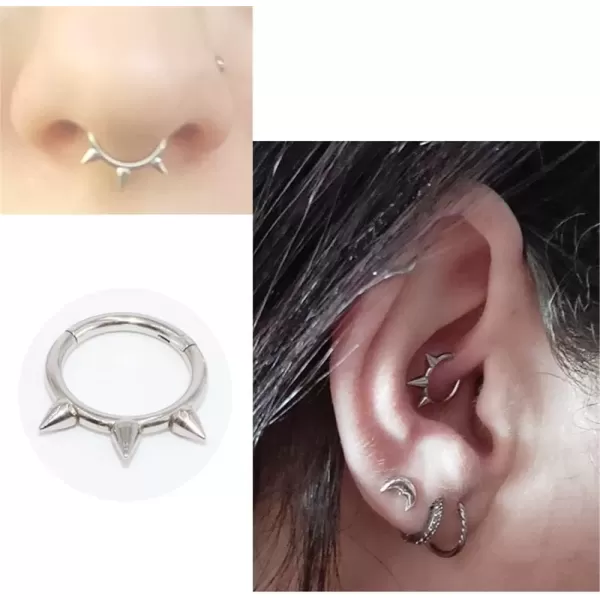 imageDtja Hypoallergenic Spike Nose Ring 16G Surgical Steel Septum Jewelry for Women Unisex Hinged Segment Ring Body Piercing Nose Hoop Lip Rings Fashion Helix Cartilage Rook Earrings 8mm Inner 1 Piece