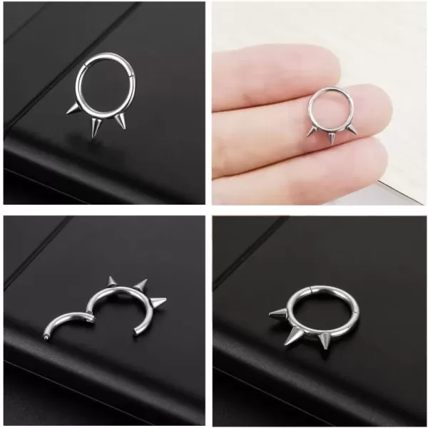 imageDtja Hypoallergenic Spike Nose Ring 16G Surgical Steel Septum Jewelry for Women Unisex Hinged Segment Ring Body Piercing Nose Hoop Lip Rings Fashion Helix Cartilage Rook Earrings 8mm Inner 1 Piece