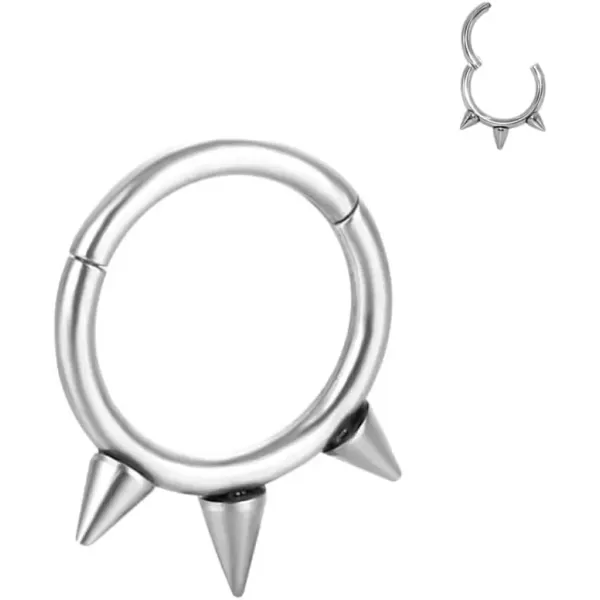 imageDtja Hypoallergenic Spike Nose Ring 16G Surgical Steel Septum Jewelry for Women Unisex Hinged Segment Ring Body Piercing Nose Hoop Lip Rings Fashion Helix Cartilage Rook Earrings 8mm Inner 1 Piece