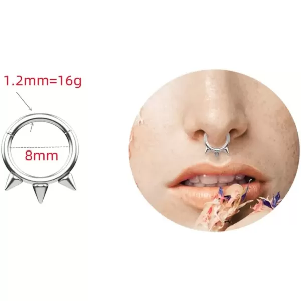 imageDtja Hypoallergenic Spike Nose Ring 16G Surgical Steel Septum Jewelry for Women Unisex Hinged Segment Ring Body Piercing Nose Hoop Lip Rings Fashion Helix Cartilage Rook Earrings 8mm Inner 1 Piece