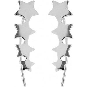 image4 Star Cuff Wrap Climber Crawler Earrings for Women Teen Girls S925 Sterling Silver Sweep Up Hypoallergenic Hook Pin Piercing Ear Cute Constellation Fashion Jewelry Dainty Gift White Gold Plated