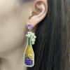 imageCZ Champagne Bottle Dangle Earrings for Women Girls Handmade Rhinestone Crystal Stud Celebration Statement Drop Dangling Dainty Mardi Gras Holiday Valentine Festival Jewelry GiftsPurple Green