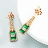 imageCZ Champagne Bottle Dangle Earrings for Women Girls Handmade Rhinestone Crystal Stud Celebration Statement Drop Dangling Dainty Mardi Gras Holiday Valentine Festival Jewelry GiftsRed