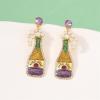 imageCZ Champagne Bottle Dangle Earrings for Women Girls Handmade Rhinestone Crystal Stud Celebration Statement Drop Dangling Dainty Mardi Gras Holiday Valentine Festival Jewelry GiftsPurple Green