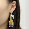 imageCZ Champagne Bottle Dangle Earrings for Women Girls Handmade Rhinestone Crystal Stud Celebration Statement Drop Dangling Dainty Mardi Gras Holiday Valentine Festival Jewelry GiftsPurple Green