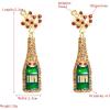 imageCZ Champagne Bottle Dangle Earrings for Women Girls Handmade Rhinestone Crystal Stud Celebration Statement Drop Dangling Dainty Mardi Gras Holiday Valentine Festival Jewelry GiftsRed
