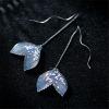imageDainty Ocean Mermaid Tail Threader Dangle Earrings for Women 925 Sterling Silver Acrylic Sequins Fishtail Long Curved Line Wave Wire Drop Dangling Stud Earring Retro Birthday Cosplay Party Y2K Jewelry