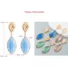 imageGeometric Crystal Dangle Drop Statement Earrings for Women Hypoallergenic Hammered Teardrop Gold Tone Dangling Studs Lightweight Earring Fashion Y2K Transparent Valentine Birthday Jewelry Pink