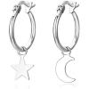 imageAsymmetrical Star Moon Dangle Hoop Earrings for Women S925 Sterling Silver Charms Tiny Star Crescent Moon Drop Dangling Polished Cartilage Leverback Earrings Cute Jewelry