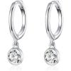imageCZ Bezel Dangle Hoop Earrings for Women Girls 925 Sterling Silver Charms Minimalist Tiny Round Cubic Zirconia Drop Dangling Cartilage Helix Tragus Diamond Solicate Hypoallergenic JewelrySilverToned