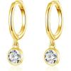 imageCZ Bezel Dangle Hoop Earrings for Women Girls 925 Sterling Silver Charms Minimalist Tiny Round Cubic Zirconia Drop Dangling Cartilage Helix Tragus Diamond Solicate Hypoallergenic JewelryGoldToned