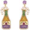 imageCZ Champagne Bottle Dangle Earrings for Women Girls Handmade Rhinestone Crystal Stud Celebration Statement Drop Dangling Dainty Mardi Gras Holiday Valentine Festival Jewelry GiftsPurple Green