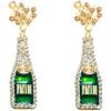 imageCZ Champagne Bottle Dangle Earrings for Women Girls Handmade Rhinestone Crystal Stud Celebration Statement Drop Dangling Dainty Mardi Gras Holiday Valentine Festival Jewelry GiftsClear