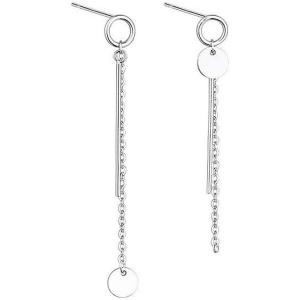 imageBall Disc Tassel Chain Drop Dangle Earrings 925 Sterling Silver for Women Girls 14k White Gold Plated Hypoallergenic Asymmetrical Dainty Stud Earring Fashion Personalized Unique Jewelry BFF Gifts