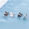 imageAsymmetrical Black White Cat Earrings for Women Girls 925 Sterling Silver Enamel Cats Kitten Cute Animal Small Studs Earring Hypoallergenic Lovely Jewelry Gift for Pet Lover