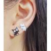 imageAsymmetrical Black White Cat Earrings for Women Girls 925 Sterling Silver Enamel Cats Kitten Cute Animal Small Studs Earring Hypoallergenic Lovely Jewelry Gift for Pet Lover