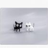 imageAsymmetrical Black White Cat Earrings for Women Girls 925 Sterling Silver Enamel Cats Kitten Cute Animal Small Studs Earring Hypoallergenic Lovely Jewelry Gift for Pet Lover