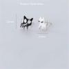 imageAsymmetrical Black White Cat Earrings for Women Girls 925 Sterling Silver Enamel Cats Kitten Cute Animal Small Studs Earring Hypoallergenic Lovely Jewelry Gift for Pet Lover