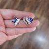 imageCZ Star Love Heart American Flag Stud Earrings for Women Alloy Crystal Blue Red Enameled USA National Patriotic Stripes Festival Studs Jewelry Souvenir Gifts Asymmetric