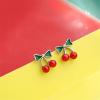 imageCute Cherry Fruit 925 Sterling Silver Small Stud Earrings Hypoallergenic for Women Dainty Red Balls Enamel Green Leaf Studs Cartilage Tragus Post Delicate Holiday Y2K Jewelry
