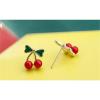 imageCute Cherry Fruit 925 Sterling Silver Small Stud Earrings Hypoallergenic for Women Dainty Red Balls Enamel Green Leaf Studs Cartilage Tragus Post Delicate Holiday Y2K Jewelry