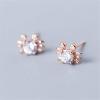 imageSmall Crab Stud Sterling Silver Earrings for Women Cubic Zirconia Round Crystal Cute Animal Hypoallergenic Ocean Beach Jewelry for DaughterRose Gold Plated