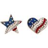 imageCZ Star Love Heart American Flag Stud Earrings for Women Alloy Crystal Blue Red Enameled USA National Patriotic Stripes Festival Studs Jewelry Souvenir Gifts Asymmetric