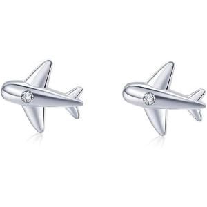 imageCZ Airplane Earrings for Women Teen Girls S925 Sterling Silver 18K White Gold Plated Cubic Zirconia Inlay Tiny Plane Stud Tragus Post Pin Pierced Ear Hypoallergenic Airline Jewelry Gifts Souvenir