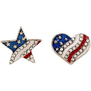 imageCZ Star Love Heart American Flag Stud Earrings for Women Alloy Crystal Blue Red Enameled USA National Patriotic Stripes Festival Studs Jewelry Souvenir Gifts Asymmetric