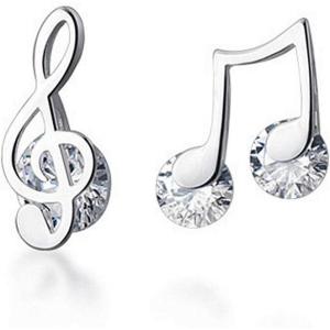 imageCrystal Music Note Small Sterling Silver Stud Earrings for Women Girls CZ Tiny Cute Asymmetrical Treble Clef Studs Cartilage Dainty Jewelry Birthday Christmas Valentine Gifts