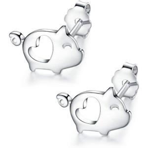 imageLove Heart Cute Pig Sterling Silver Studs Earrings for Women Sensitive Ears Tiny Lucky Post