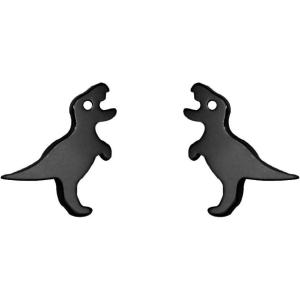 imageSmall Black Dinosaur Stud Earrings for Women Men 925 Sterling Silver Hypoallergenic Tiny Cute Brushed Dragon Brontosaurus Animal Cartilage Tragus Post Fashion Punk Personalized