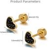 image18g Titanium Heart Love Earrings for Women Girls Stainless Steel Hypoallergenic Cute Tiny Sequins Stud Cartilage Tragus Screw Back Post Piercing Sensitive EarBlack Gold