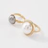 image2 PCs Bezel Pearl Statement Wedding Ring Set for Women Gold Vintage 2 Big Pearls Band Engagement Birthday Cocktail Party Rings Comfort Fit Retro Y2K Jewelry Size 7