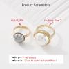 image2 PCs Bezel Pearl Statement Wedding Ring Set for Women Gold Vintage 2 Big Pearls Band Engagement Birthday Cocktail Party Rings Comfort Fit Retro Y2K Jewelry Size 7