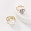 image2 PCs Bezel Pearl Statement Wedding Ring Set for Women Gold Vintage 2 Big Pearls Band Engagement Birthday Cocktail Party Rings Comfort Fit Retro Y2K Jewelry Size 7