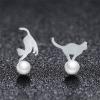 imageCute Pearl Cat Small Stud Earrings for Women S925 Sterling Silver Dainty Animal Kitty Play Ball Unique Tragus Post Pin Earring Funny Gifts for Best Friends Dauther Sister