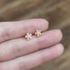 imageDainty Cherry Flower Earrings 925 Sterling Silver Small Studs Earring for Women Girls Gold Plated Cute Pink Blossom Sakura Faux Pearl Cartilage Tragus Post Hypoallergenic Lucky Birthday Wedding Jewelry Gift