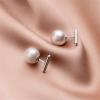 imageMini Bar Pearl Ball Stud Earrings for Women 925 Sterling Silver Dainty Tiny Small White Imitation 9mm Pearls Double Sided Front Back Cuff Cartilage Jacket Hypoallergenic Piercing Jewelry