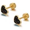 image18g Titanium Heart Love Earrings for Women Girls Stainless Steel Hypoallergenic Cute Tiny Sequins Stud Cartilage Tragus Screw Back Post Piercing Sensitive EarBlack Gold