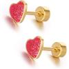 image18g Titanium Heart Love Earrings for Women Girls Stainless Steel Hypoallergenic Cute Tiny Sequins Stud Cartilage Tragus Screw Back Post Piercing Sensitive EarRed
