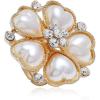 imageCZ Heart Pearl Statement Wedding Ring for Women Girls Vintage Crystal Diamond Flower Faux Pearls Adjustable Open Band Wrap Engagement Birthday Cocktail Party Ring Comfort Fit Exaggerated Jewelry Gift