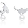 imageCute Pearl Cat Small Stud Earrings for Women S925 Sterling Silver Dainty Animal Kitty Play Ball Unique Tragus Post Pin Earring Funny Gifts for Best Friends Dauther Sister