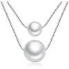 imageDouble Layered Pearl Choker Necklace for Women Girls Copper Tiny 2 Pearls 810mm Ball Bead Pendant Multilayer Tiered Box Chain Collar Necklace Dainty Wedding Jewelry 18quot