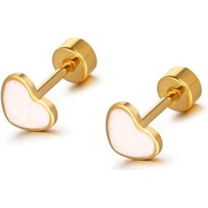 image18g Titanium Heart Love Earrings for Women Girls Stainless Steel Hypoallergenic Cute Tiny Sequins Stud Cartilage Tragus Screw Back Post Piercing Sensitive EarWhite