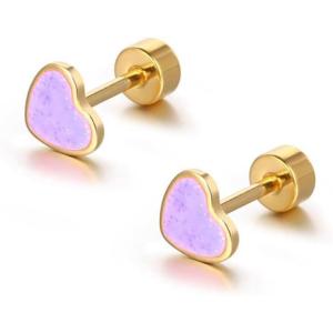 image18g Titanium Heart Love Earrings for Women Girls Stainless Steel Hypoallergenic Cute Tiny Sequins Stud Cartilage Tragus Screw Back Post Piercing Sensitive EarPurple